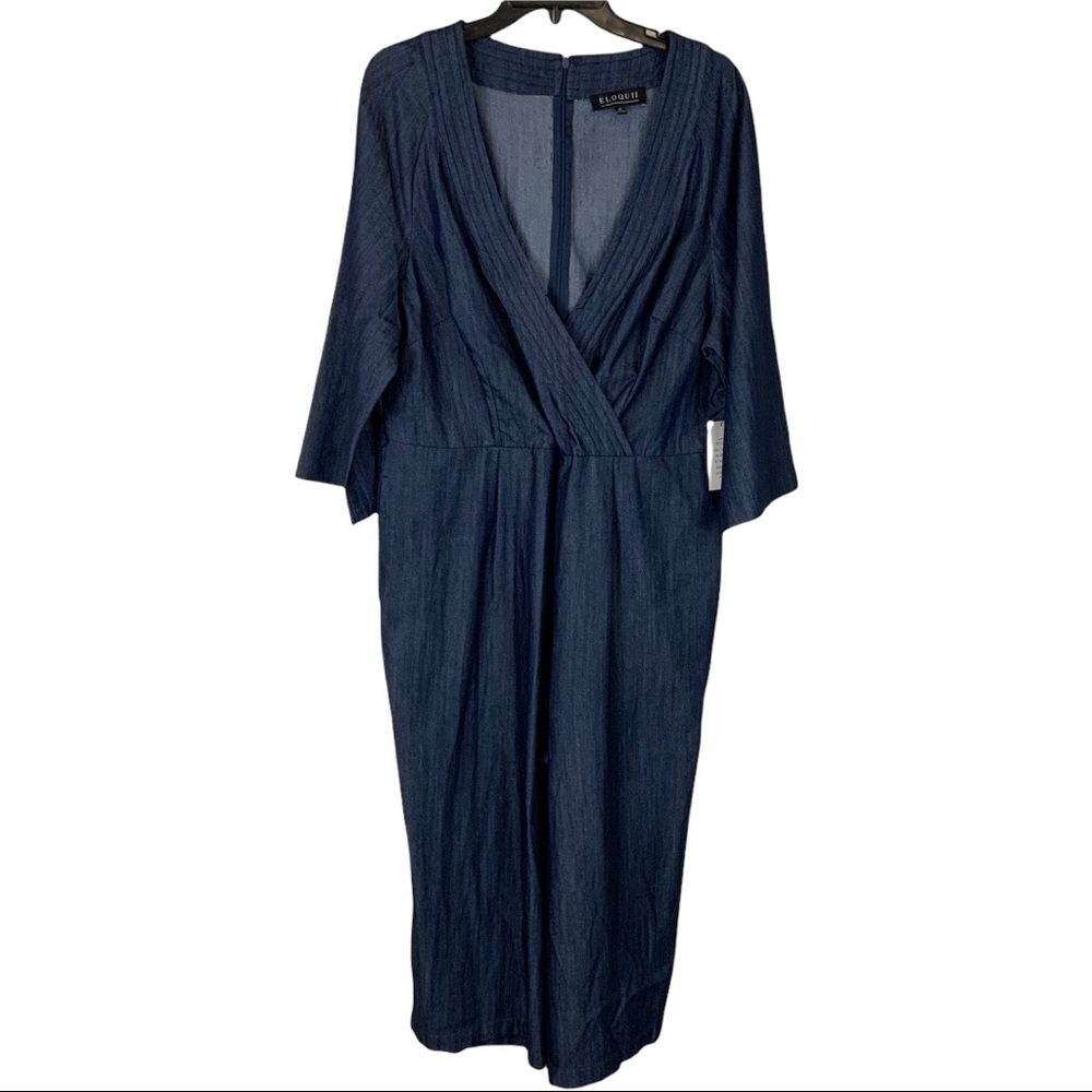 NWT Eloquii Chambray Denim Faux Wrap Jumpsuit 14